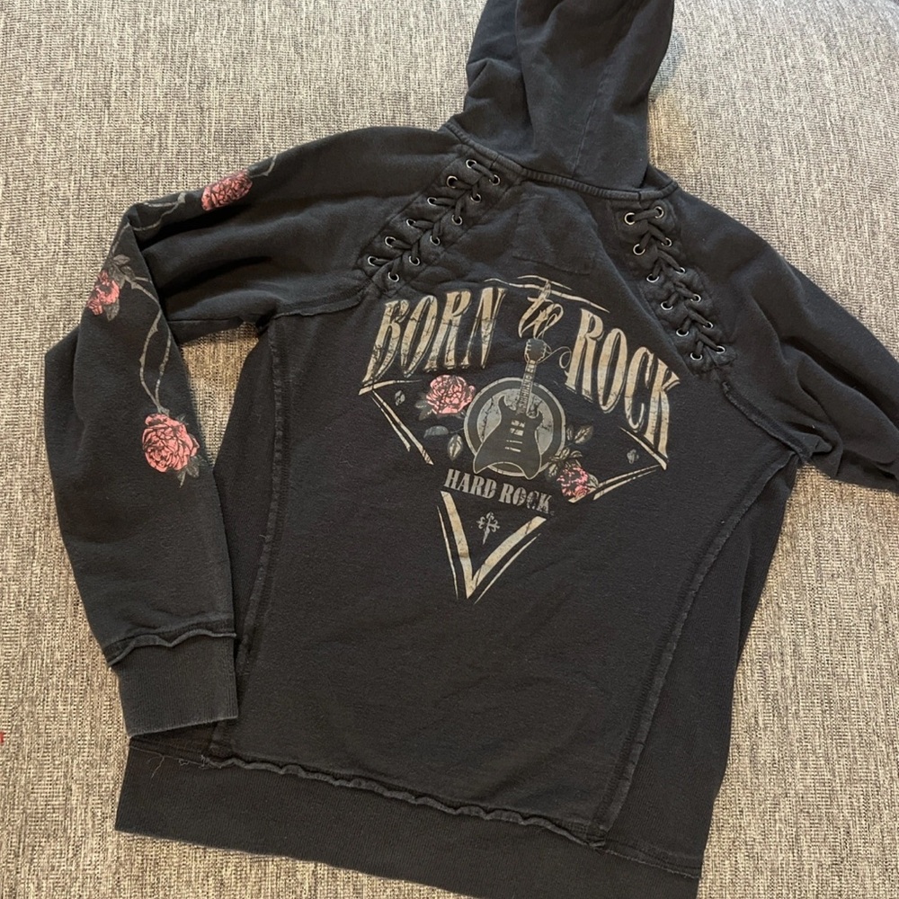 Hard Rock San Franciso Graphic Full Zip Hoodie Women S Black Guitar Rose Y2K